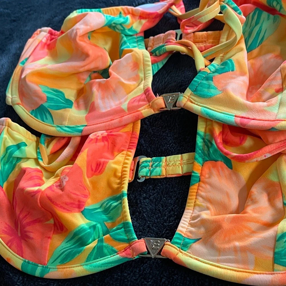Venus Tropical Floral Two-Piece Bikini Set in Bright Orange & Yellow - Picture 2 of 2